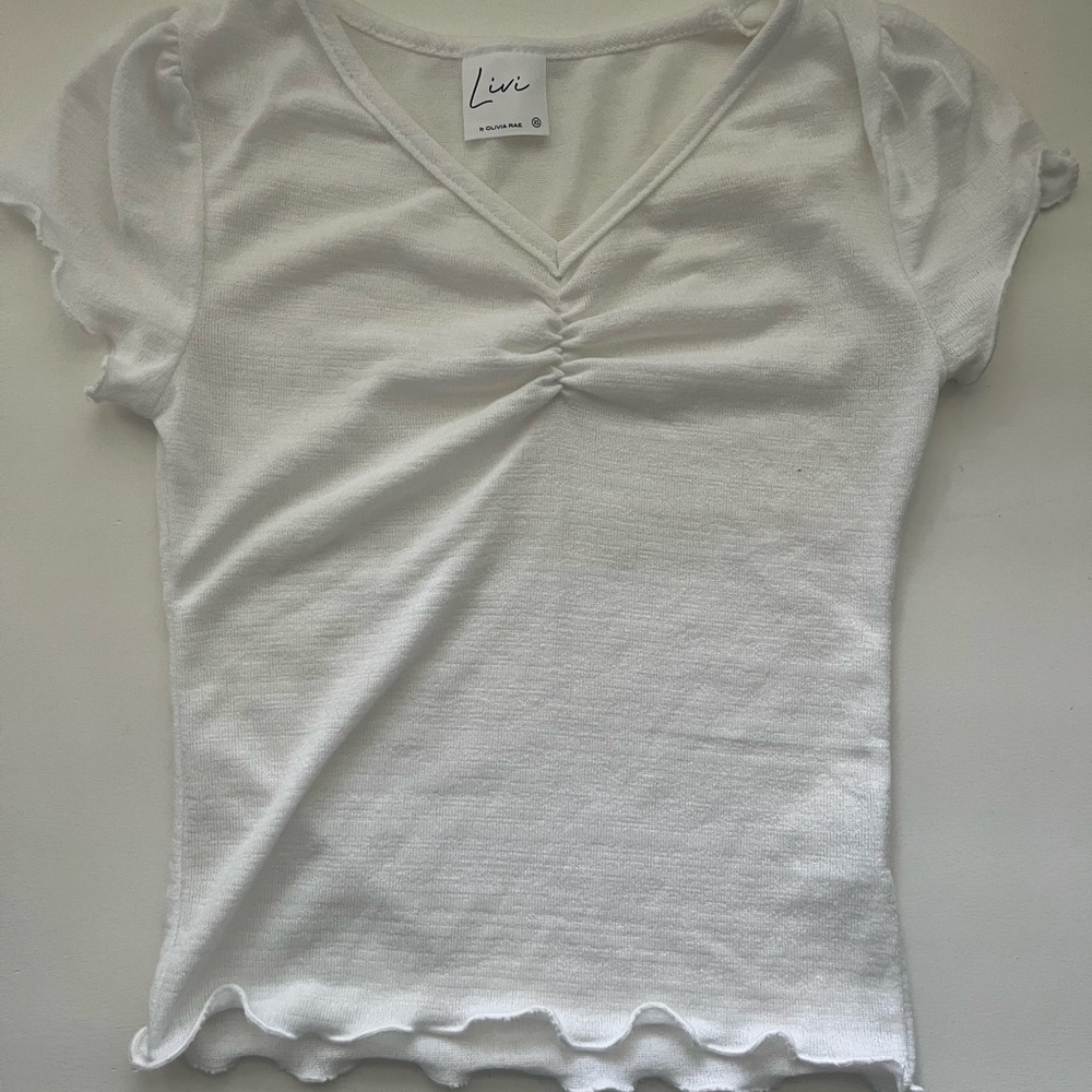 White Ruched V-Neck Top